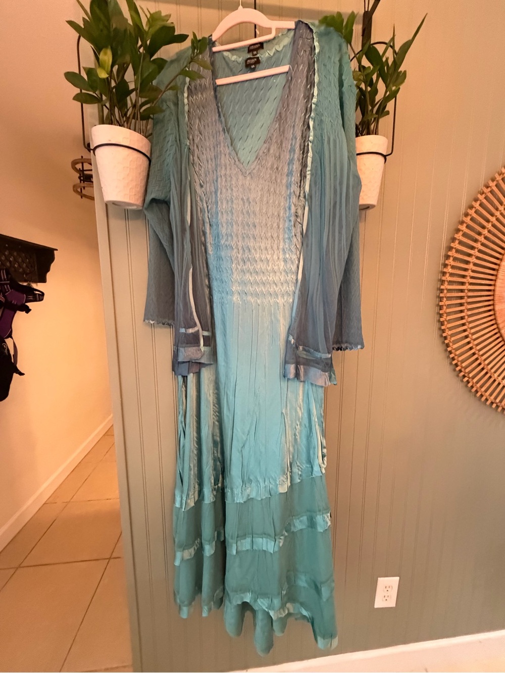 KOMAROV 2-Pc Pleated Maxi Dress & Jacket Set Blue Ombre Plus Size 3X Excellent - Picture 3 of 16